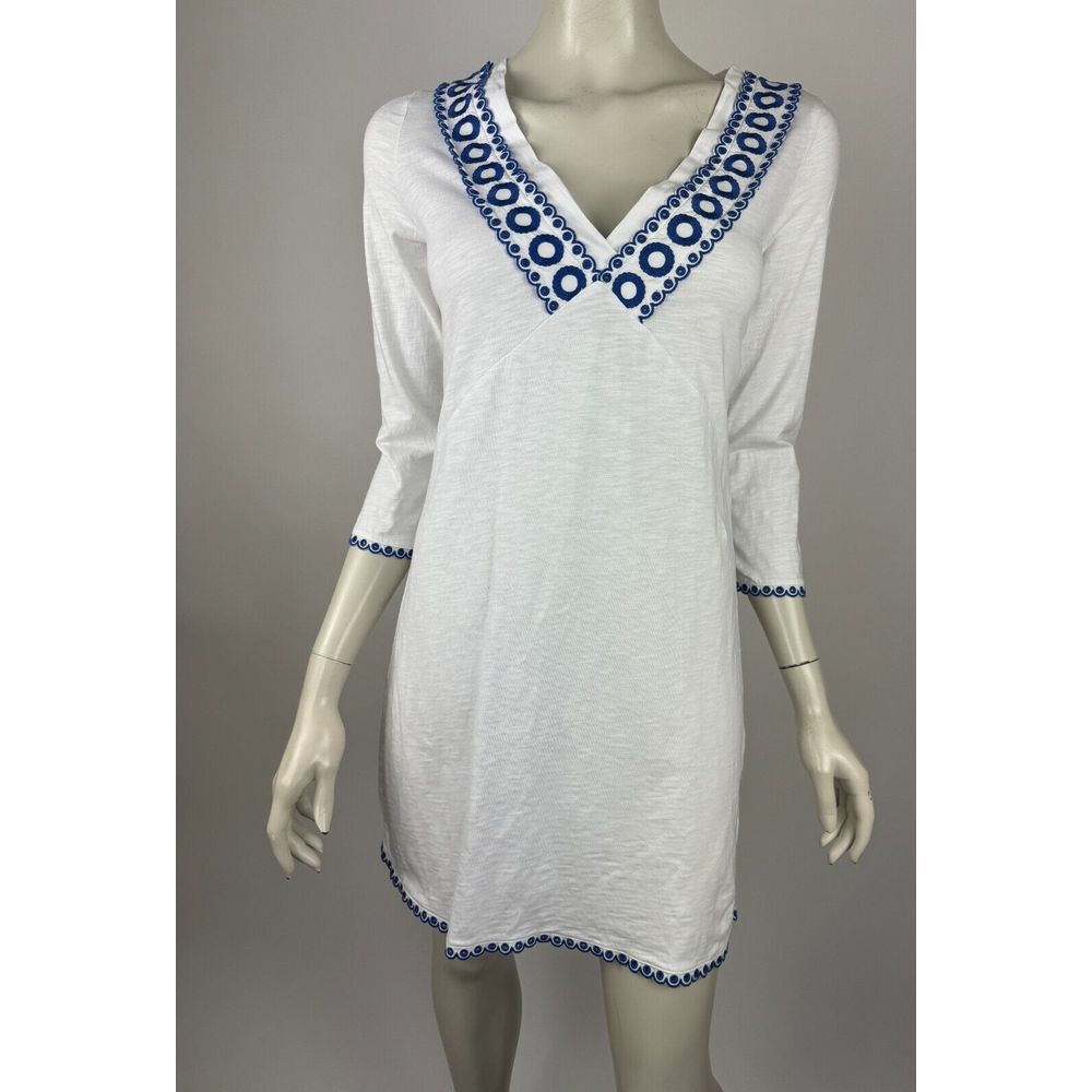 BODEN Rosanna Tunic Dress Women 10  EUC Coverup Embroidery Eyelet Scallop Blue‎